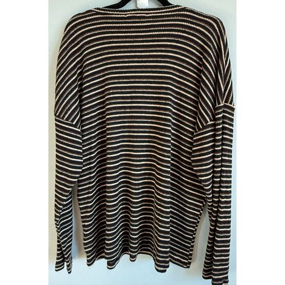 Gilded Intent Womens Black/Brown Oversized Striped V-Neck Strappy Knit Top Large - Picture 5 of 10